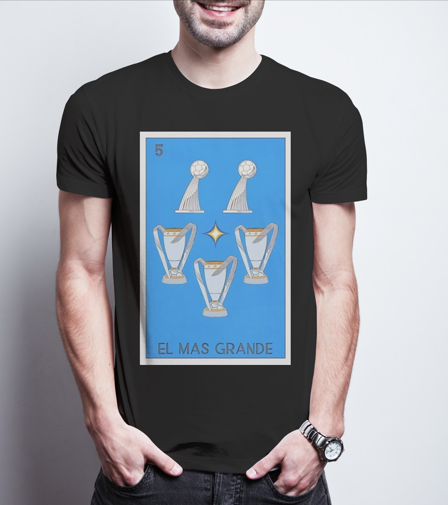 El Mas Grande Five Trophies Star Blue Background T-Shirt