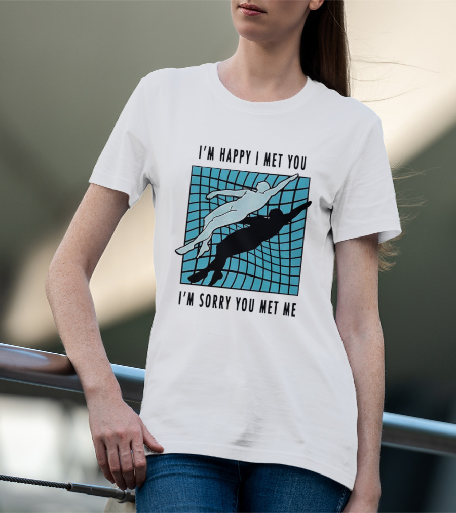 I’m Happy I Met You I’m Sorry You Met Me Swimming Dual Silhouette On Grid Background T-Shirt