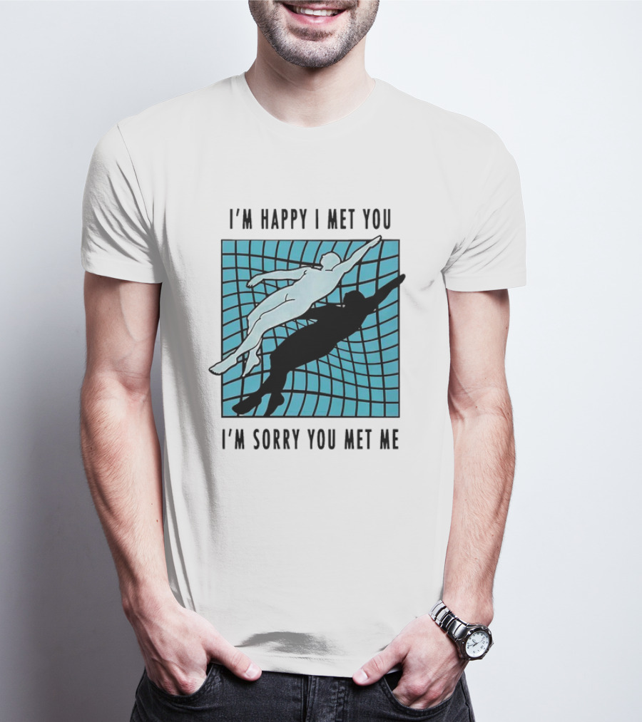 I’m Happy I Met You I’m Sorry You Met Me Swimming Dual Silhouette On Grid Background T-Shirt