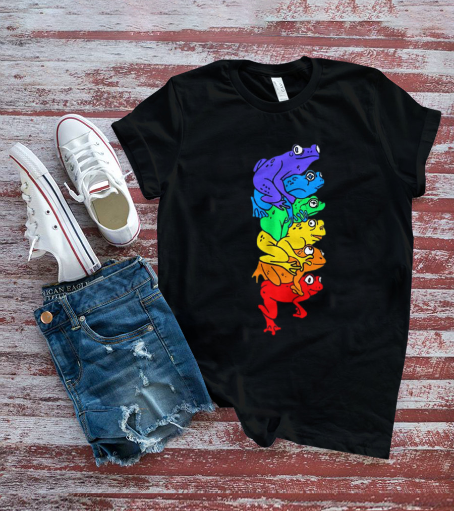 Rainbow Gay Frog Stack T-Shirt
