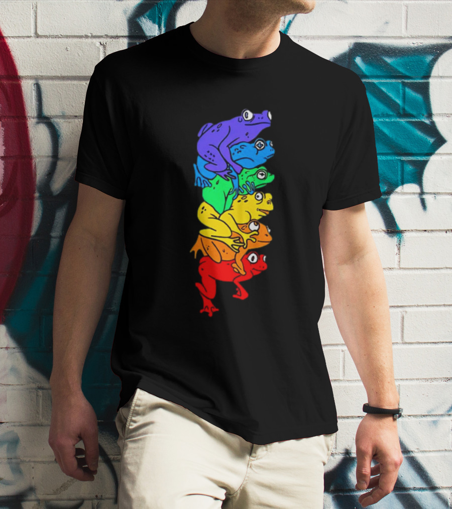 Rainbow Gay Frog Stack T-Shirt