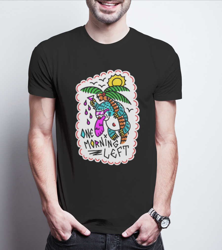 One Morning Left Palm Sloth Tropical Sunset Vibes T-Shirt