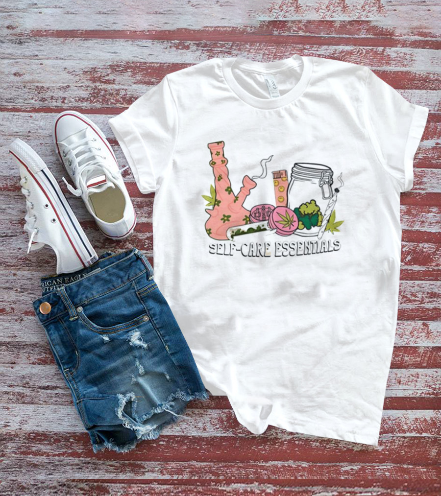 Cannabis-Inspired Self-Care Essentials With Floral Pink Bong Collection T-Shirt
