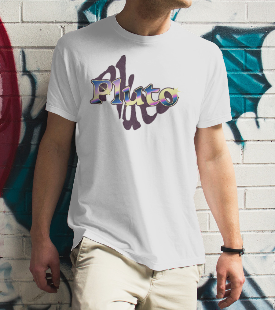 Pluto Colorful Gradient Cosmic Text With Shadow Effect T-Shirt