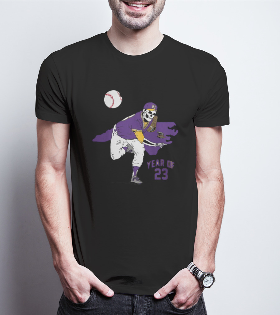 Year Of 23 Skeleton Pitcher With Baseball And North Carolina From T-Shirt