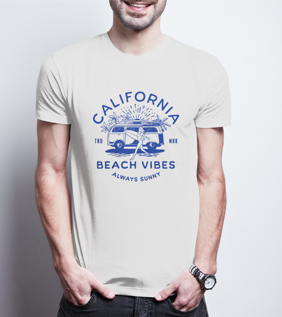 California Beach Vibes Always Sunny Retro Camper Van T-Shirt