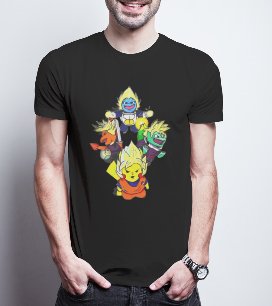 Dragon Ball Super Saiyan Pokemon Crossover Characters T-Shirt