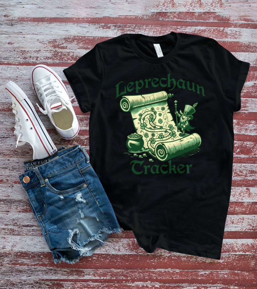 Leprechaun Tracker Map Scroll With Pot Of Gold And Lucky Clover Path T-Shirt