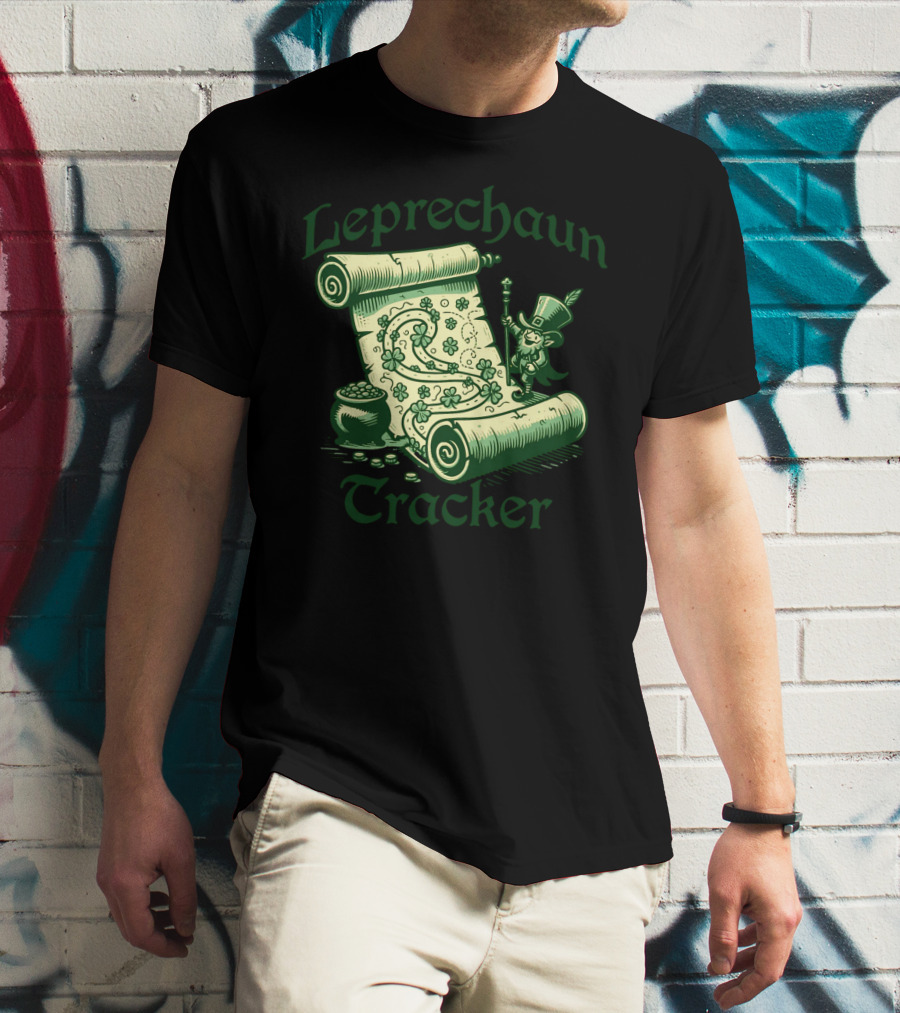 Leprechaun Tracker Map Scroll With Pot Of Gold And Lucky Clover Path T-Shirt