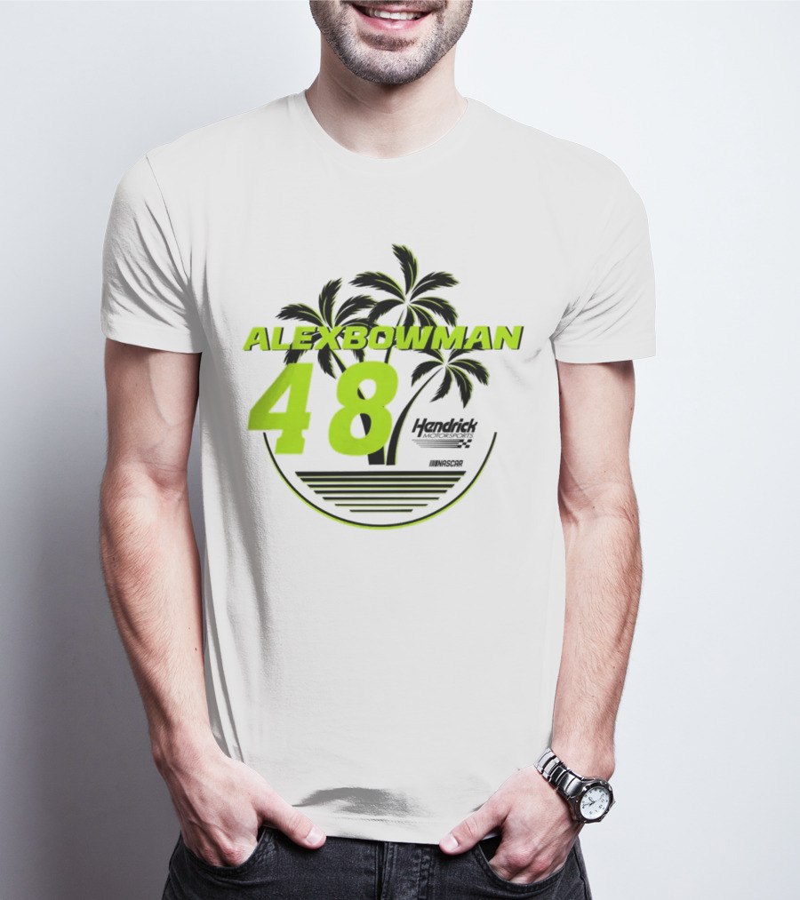 Alex Bowman 48 Hendrick Motorsports NASCAR Palm Trees Beach T-Shirt