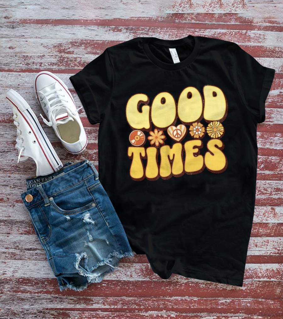 Good Times Retro Peace Flowers And Symbols T-Shirt