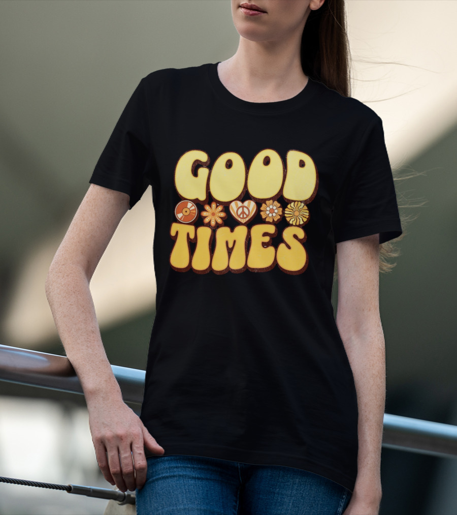 Good Times Retro Peace Flowers And Symbols T-Shirt