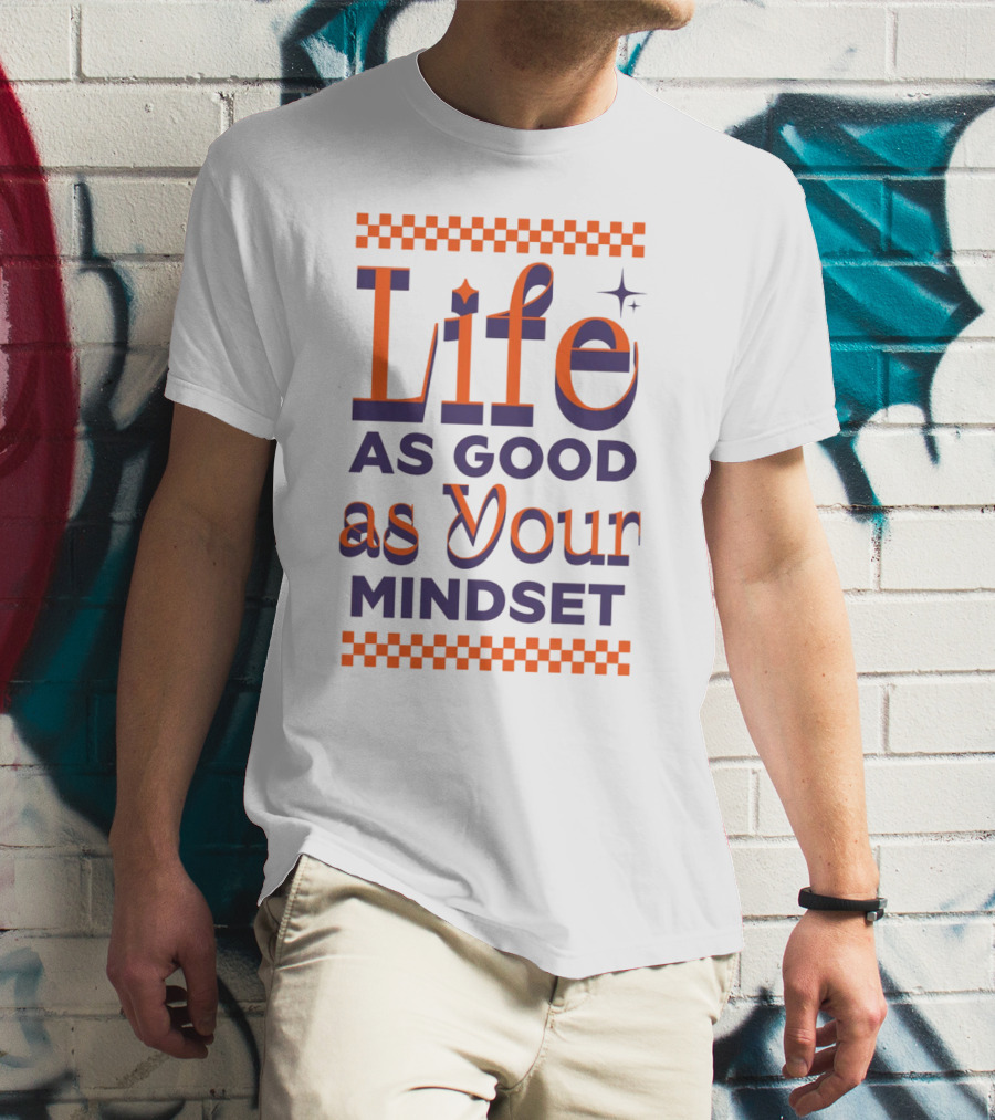 Life As Good As Your Mindset Retro Orange Purple Checkerboard T-Shirt