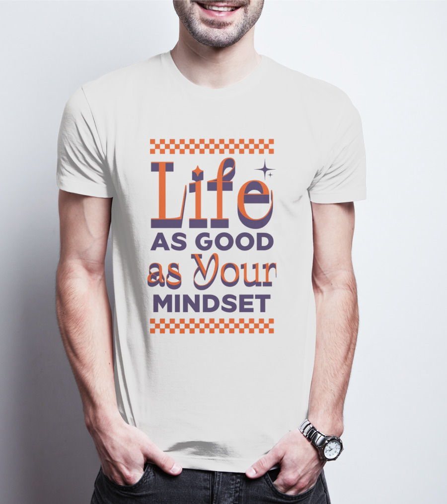 Life As Good As Your Mindset Retro Orange Purple Checkerboard T-Shirt