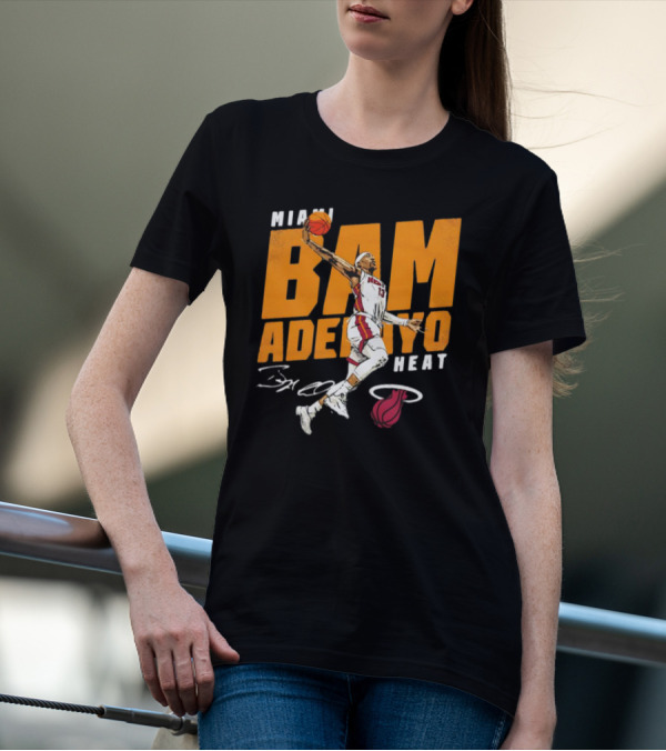 Miami Heat Bam Adebayo Basketball Jumper Action T-Shirt