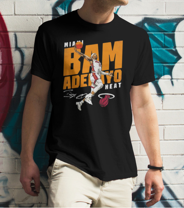 Miami Heat Bam Adebayo Basketball Jumper Action T-Shirt