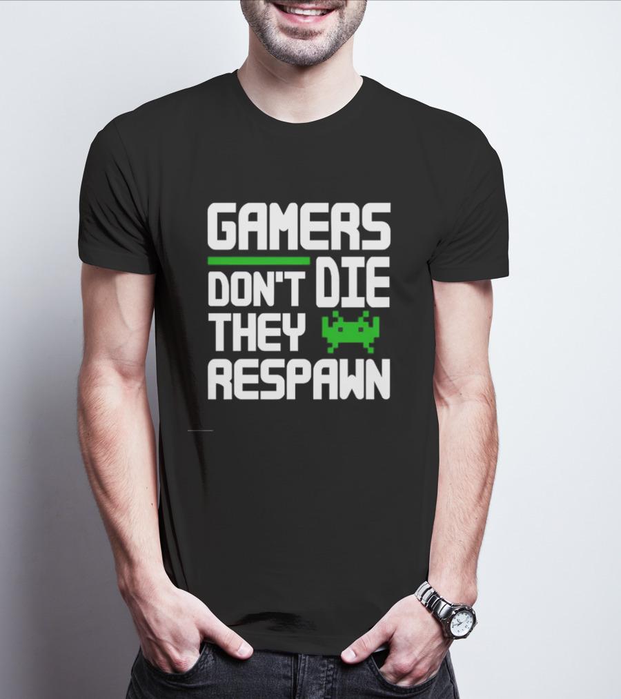 Gamers Don’t Die They Respawn Retro Space Invader T-Shirt