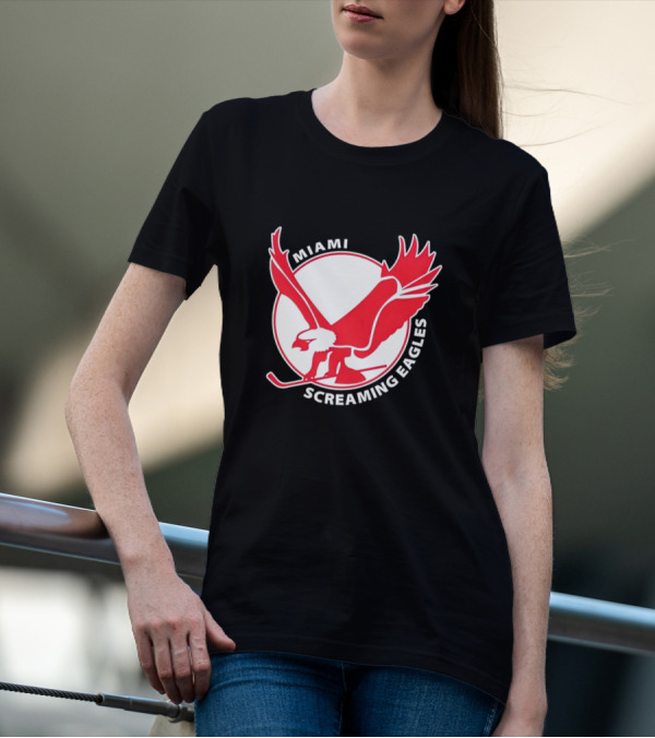 Miami Screaming Eagles Hockey Red Eagle Emblem T-Shirt