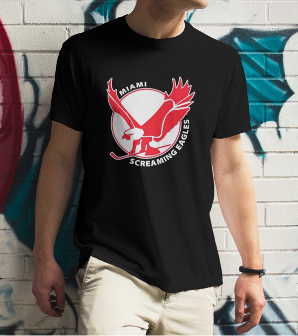 Miami Screaming Eagles Hockey Red Eagle Emblem T-Shirt