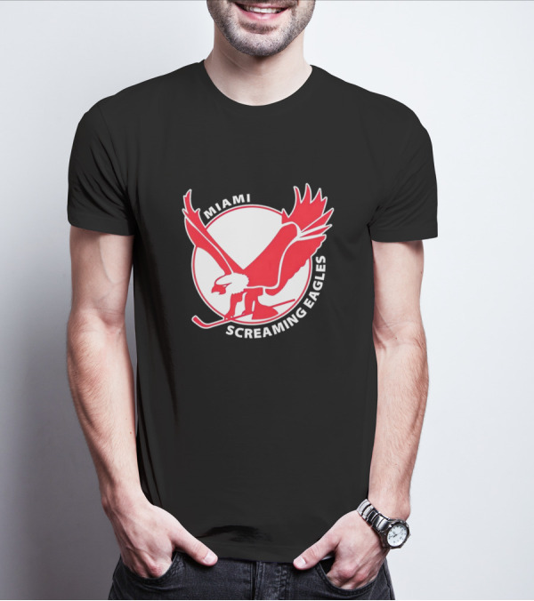 Miami Screaming Eagles Hockey Red Eagle Emblem T-Shirt