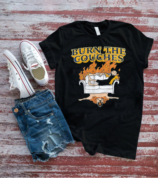 Burn The Couches Flaming Couch Cartoon Lion Rug T-Shirt