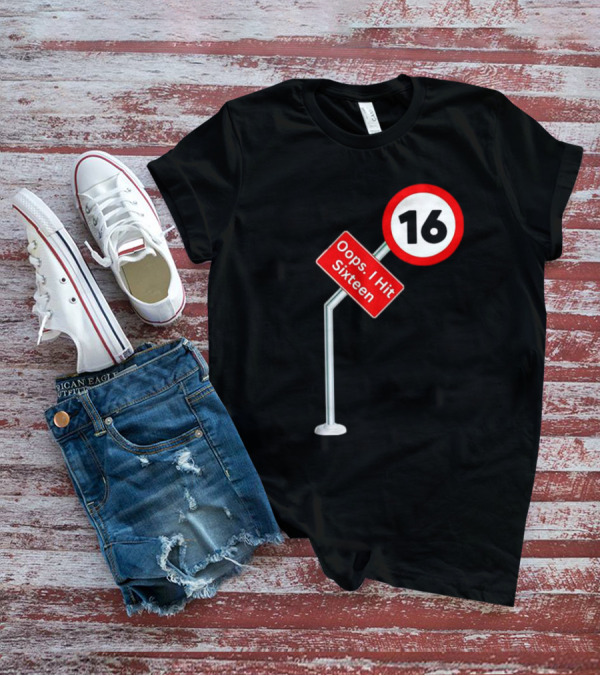 Oops I Hit Sixteen 16 Road Sign T-Shirt