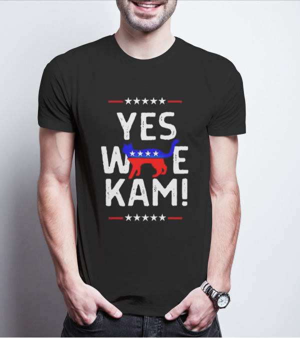 YES WE KAM CAT PRINT PATRIOTIC T-Shirt