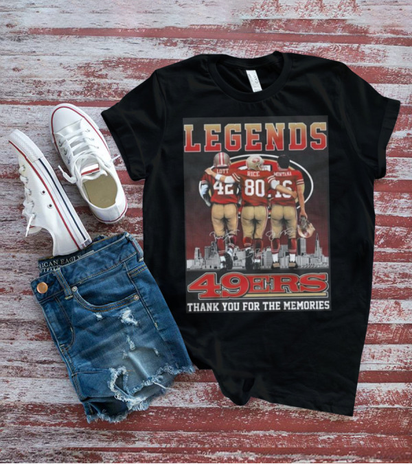49ers Legends Montana Rice Lott Thank You For The Memories Skyline Signatures T-Shirt