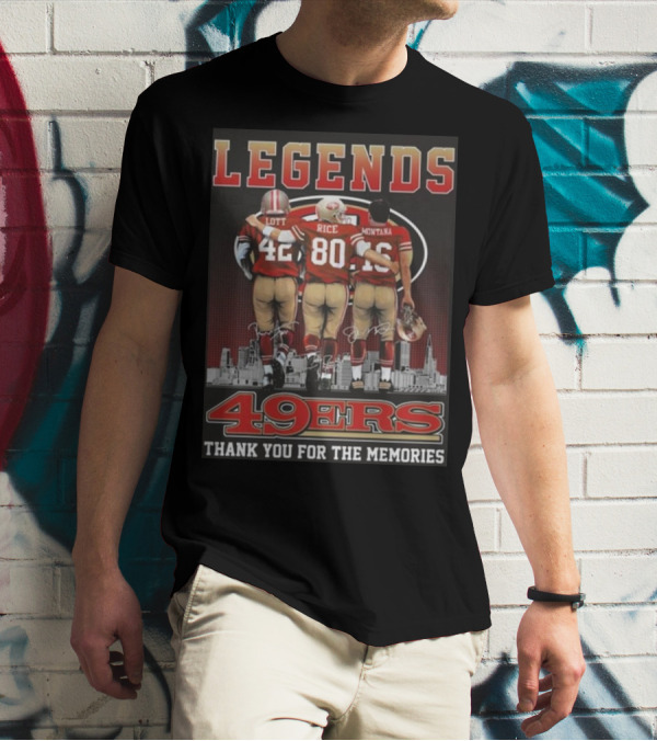 49ers Legends Montana Rice Lott Thank You For The Memories Skyline Signatures T-Shirt