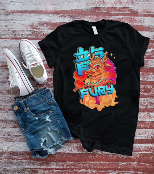 Dragon Fury Vibrant Mythical Creature With Neon Chinese Characters T-Shirt