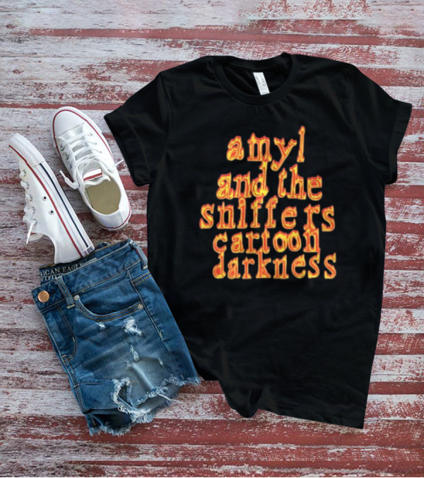 Amyl And The Sniffers Cartoon Darkness Flame Text T-Shirt