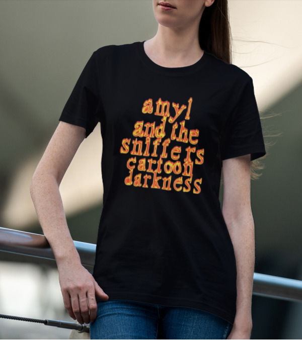 Amyl And The Sniffers Cartoon Darkness Flame Text T-Shirt