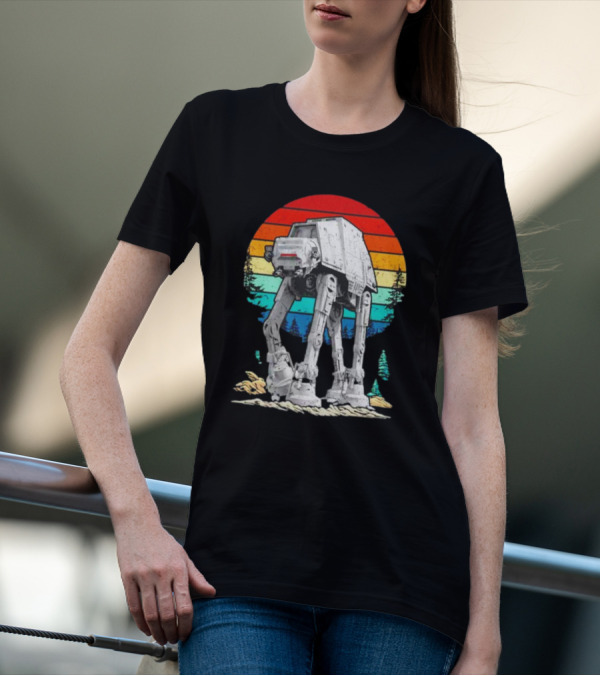 AT-AT Against A Retro Rainbow Sunset Vintage Walker T-Shirt
