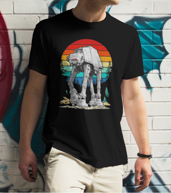 AT-AT Against A Retro Rainbow Sunset Vintage Walker T-Shirt