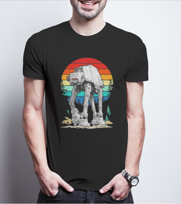 AT-AT Against A Retro Rainbow Sunset Vintage Walker T-Shirt