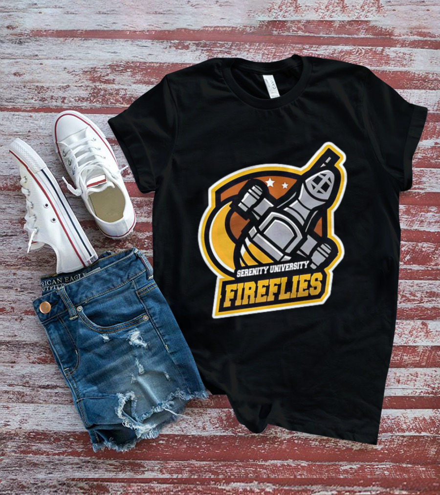 Serenity University Fireflies Spaceship Logo With Stars And Moon T-Shirt