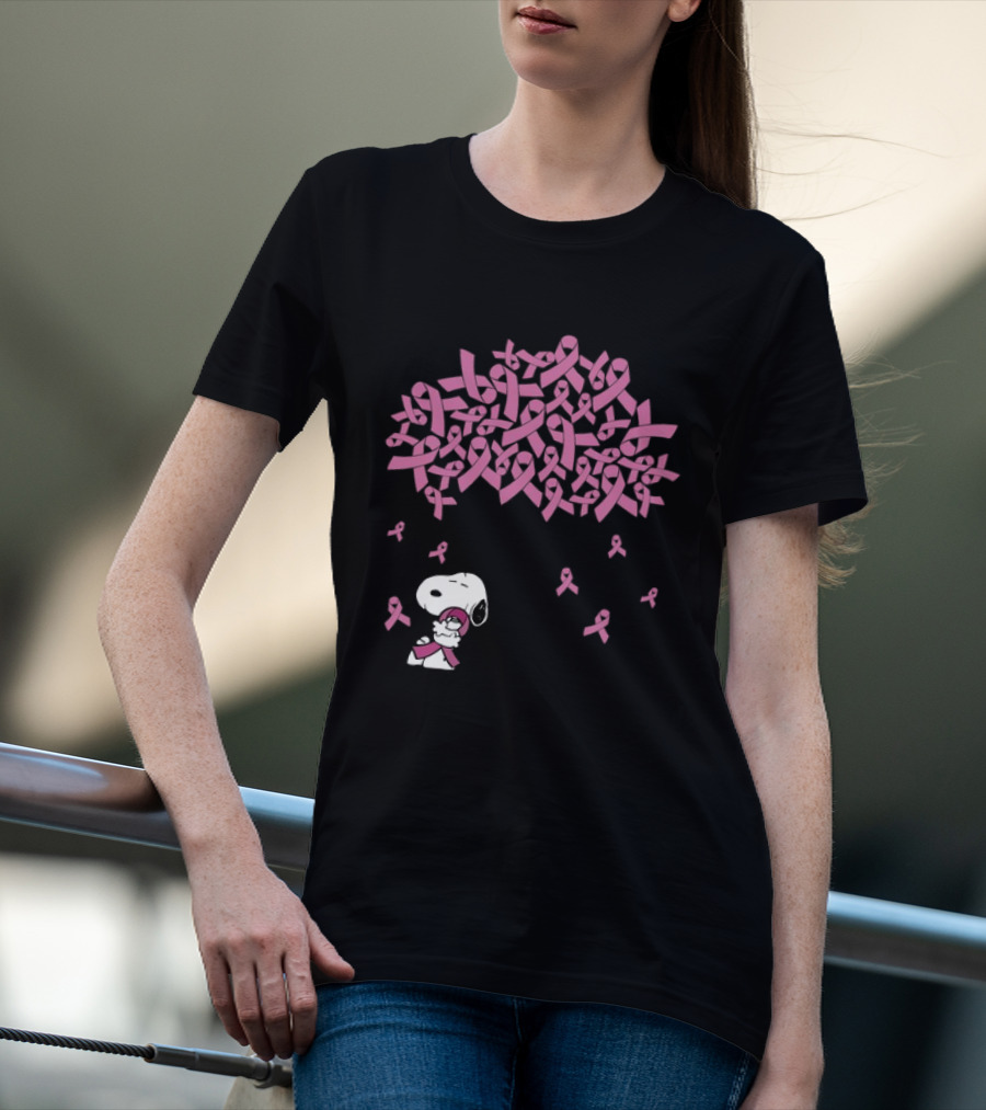 Snoopy Peanuts Breast Cancer Awareness Pink Ribbon Tree Faith Love Family T-Shirt