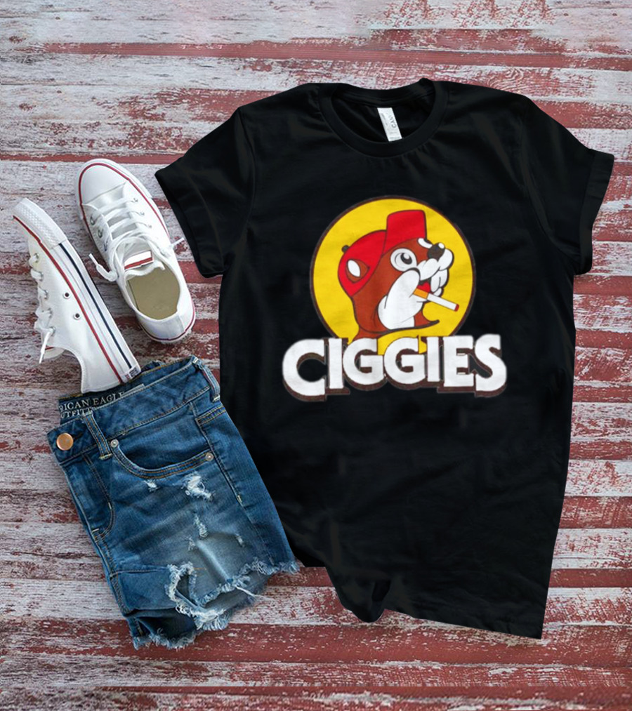 Buc-ees Ciggies Beanie Wearing Animal Carton Smoking Humorous T-Shirt