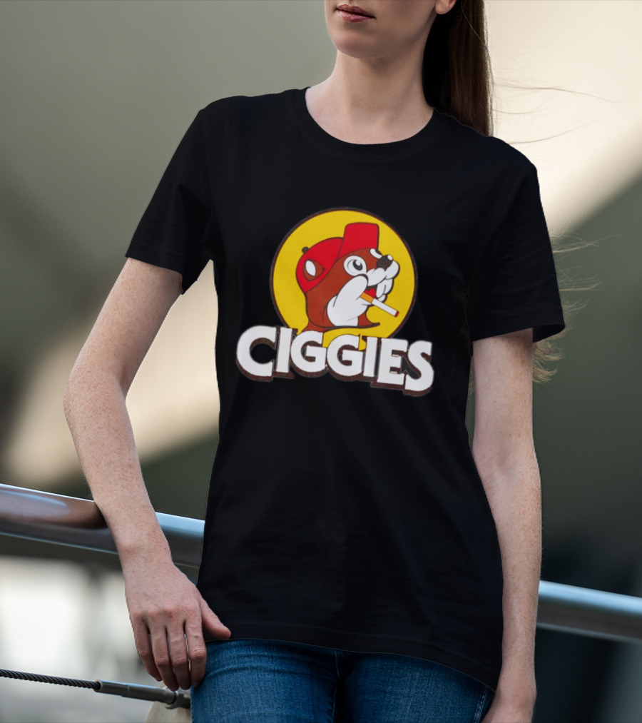 Buc-ees Ciggies Beanie Wearing Animal Carton Smoking Humorous T-Shirt