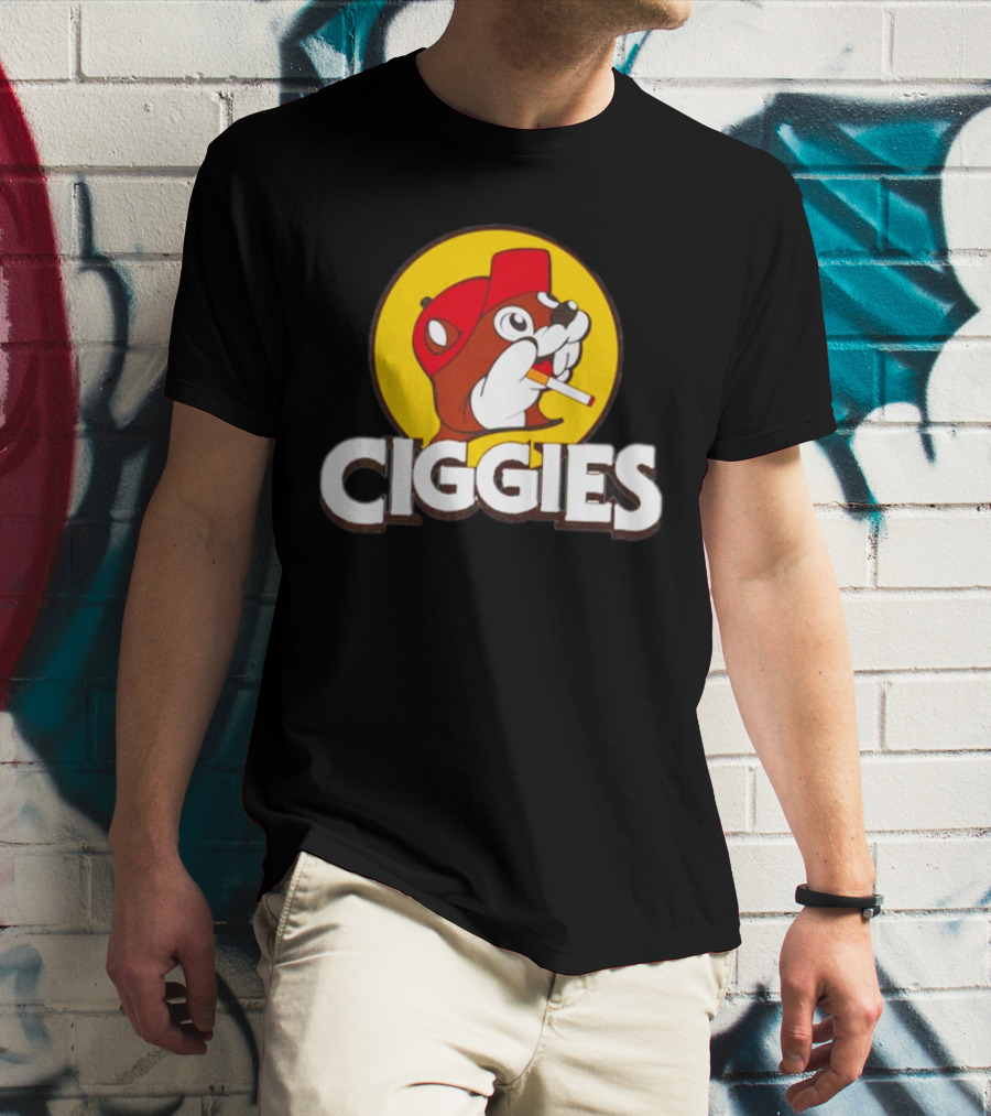 Buc-ees Ciggies Beanie Wearing Animal Carton Smoking Humorous T-Shirt