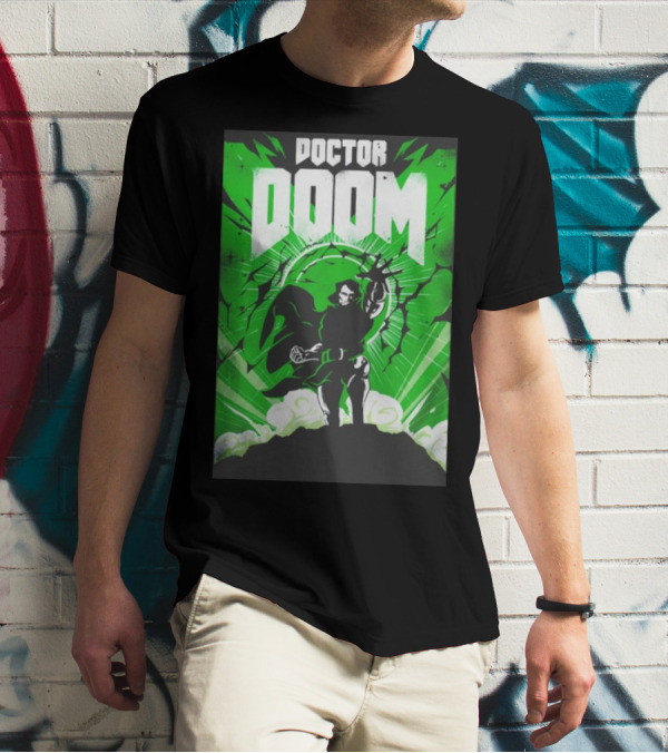 Doctor Doom Doomsday Green Energy Burst Comic Style Villain Power Stance T-Shirt