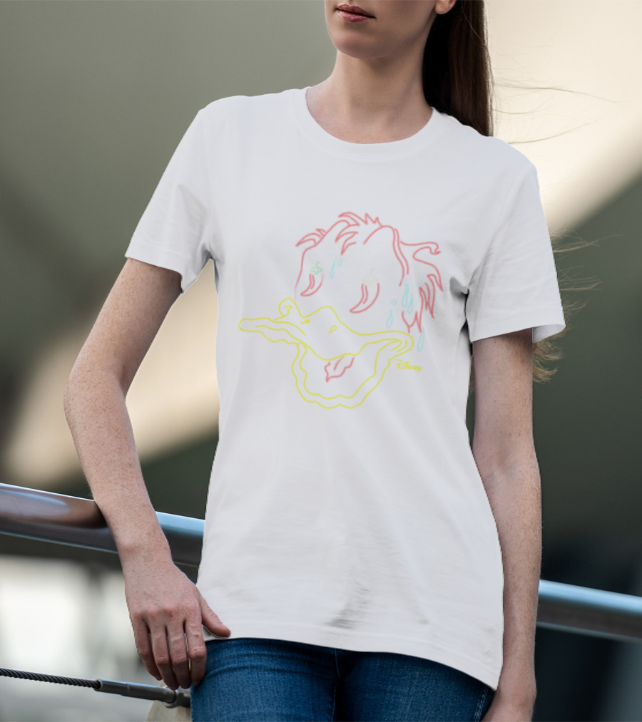 Disney Donald Duck Melting Face Neon Outline Retro Hot Peppers T-Shirt