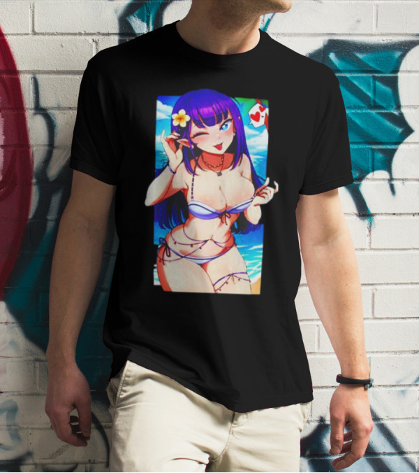 Hot Waifu Chika Fujiwara V2 Beach Anime Girl Winking Playing Card Flower Bikini T-Shirt