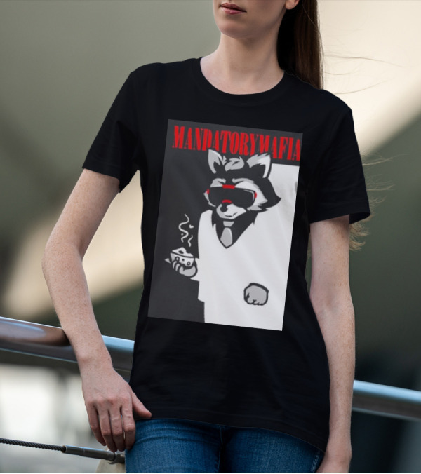 MANDATORY MAFIA RACCOON WITH COFFEE IN SUIT AND SUNGLASSES T-Shirt