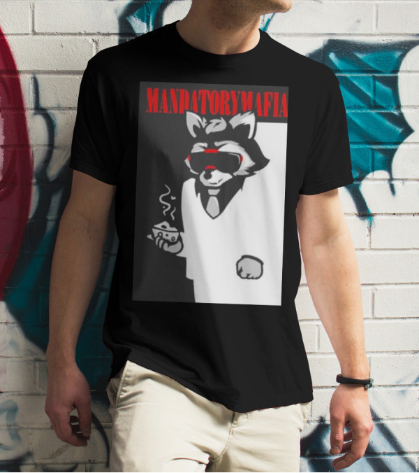 MANDATORY MAFIA RACCOON WITH COFFEE IN SUIT AND SUNGLASSES T-Shirt