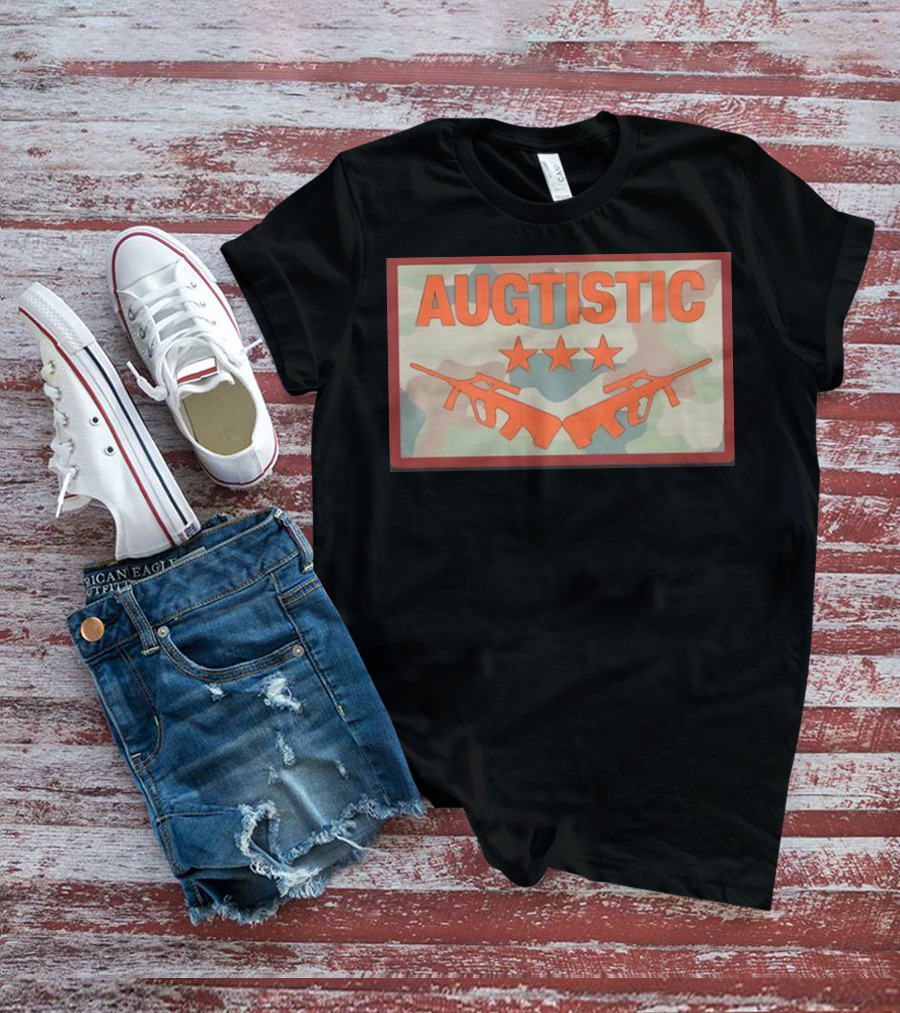 AUGTISTIC Stars And Rifles On Camouflage Background T-Shirt