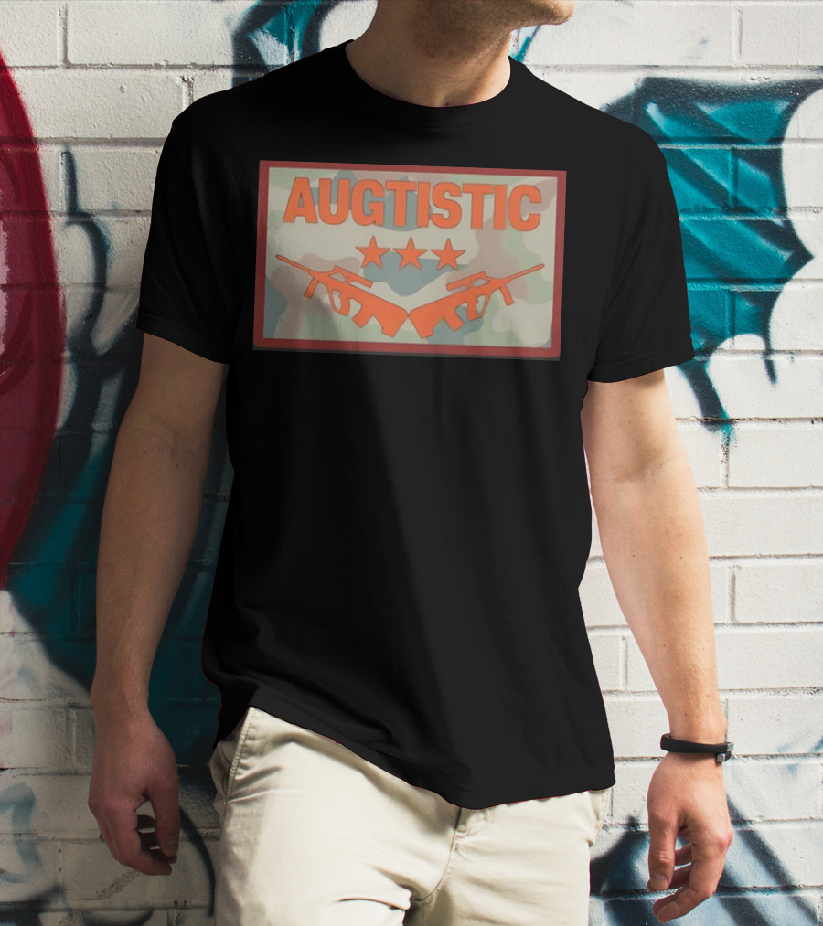 AUGTISTIC Stars And Rifles On Camouflage Background T-Shirt