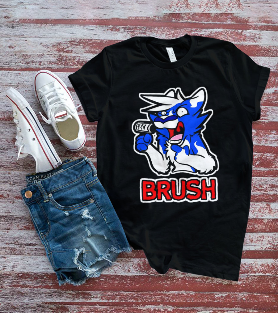 Fox Brush Cartoon Blue And White Character With Microphone T-Shirt