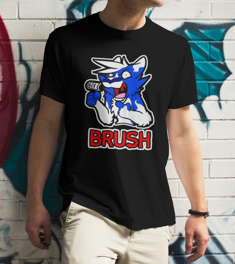 Fox Brush Cartoon Blue And White Character With Microphone T-Shirt