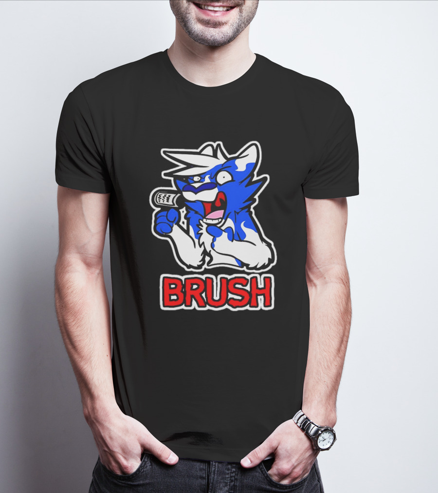 Fox Brush Cartoon Blue And White Character With Microphone T-Shirt